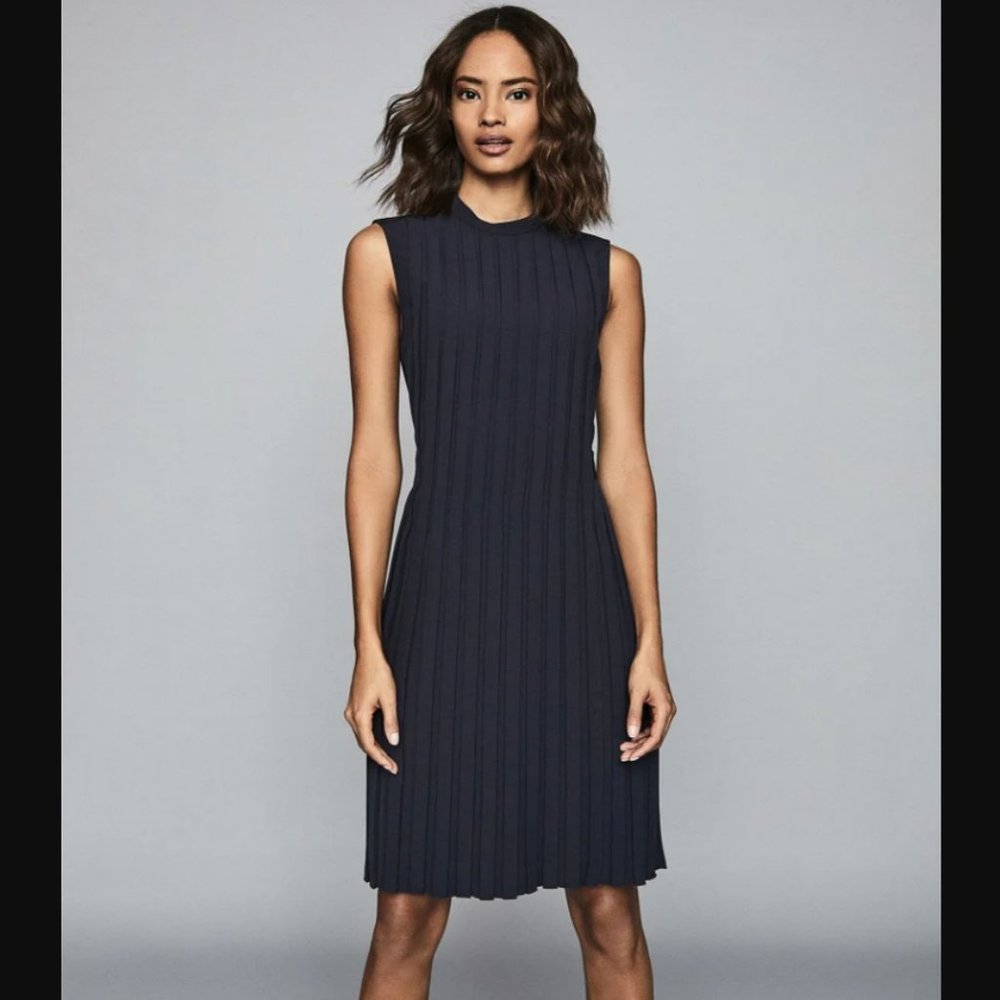 [NWT] REISS - Pleated Sleeveless Mini Dress (Navy, 0)